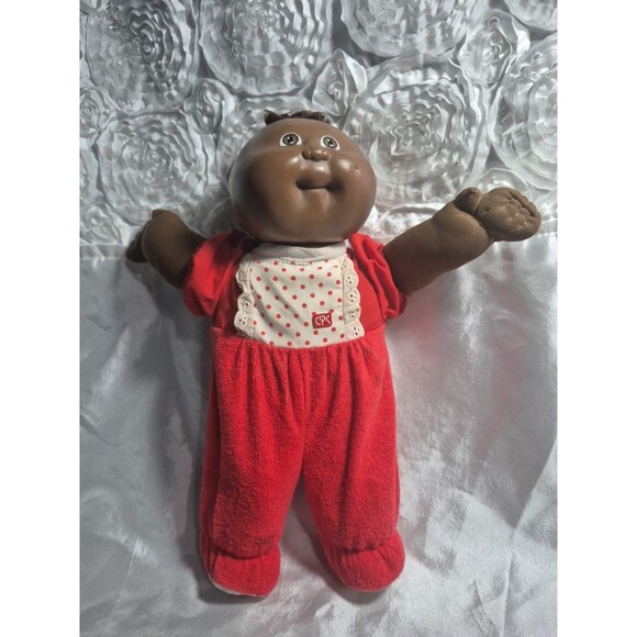 Cabbage Patch Kid Vintage 1984 African American Preemie Doll Red Pajamas Outfit - Picture 1 of 16